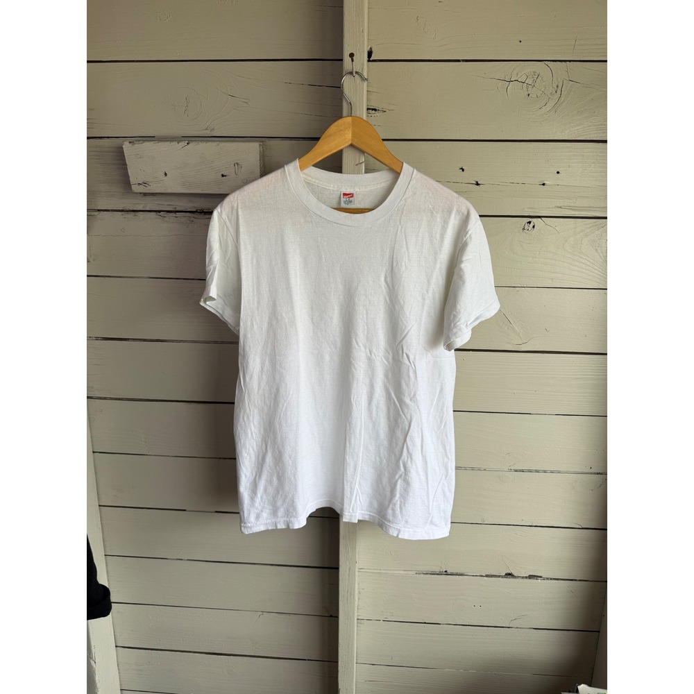 Vintage Hanes T Shirt Mens Large White 80s Made in USA Cotton Blank